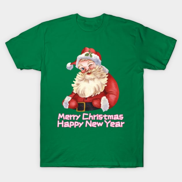 Retro Santa Claus Merry Christmas Happy New Year T-Shirt by aspinBreedCo2